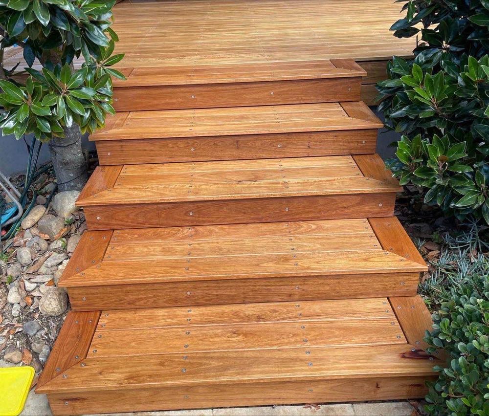 Outdoor oiled hardwood timber stairs